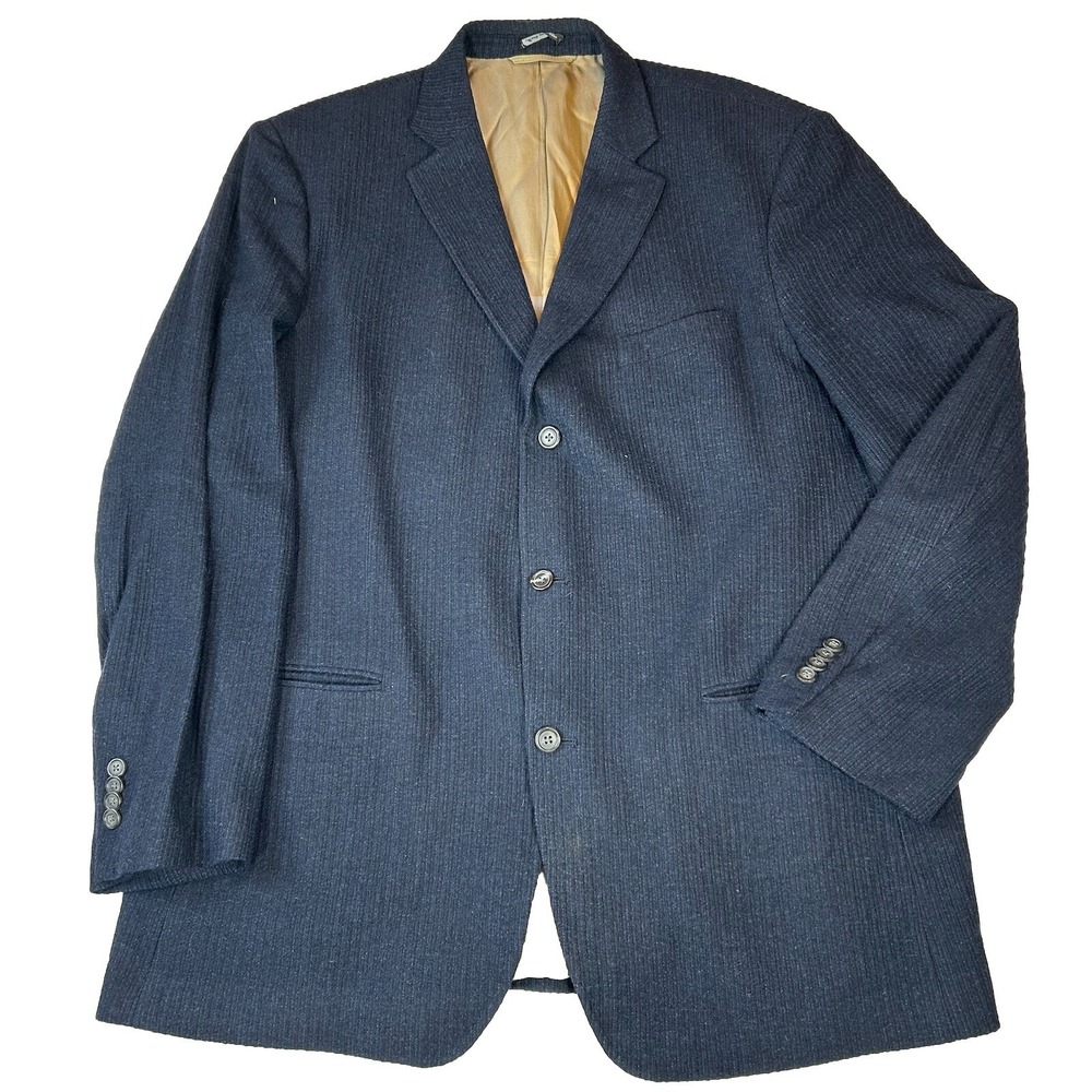 Patrick James Sport Coat Blazer 46L Wool & Cashmere Navy Blue Rib Knit Corduroy